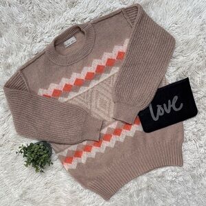 Be Cool Crewneck Knit Sweater 💗 Tan White & Coral